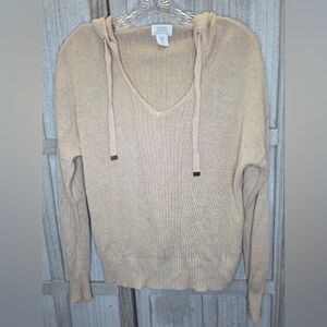 Sigrid Olsen Womens Linen Cotton Blend Pullover Hooded Sweater Size M Beige